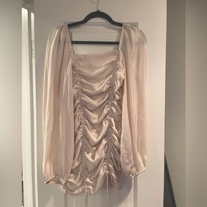 Romantic Long Sleeve Dress with Ruching detail in Cream color